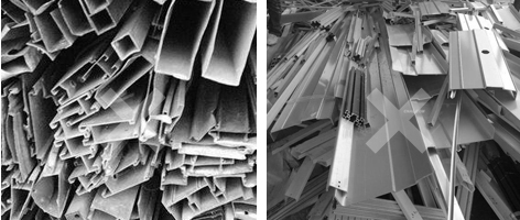 選用廢鋁，強(qiáng)度差，壽命短，容易褪色